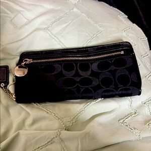 Coach Black Signature Monogram Wristlet